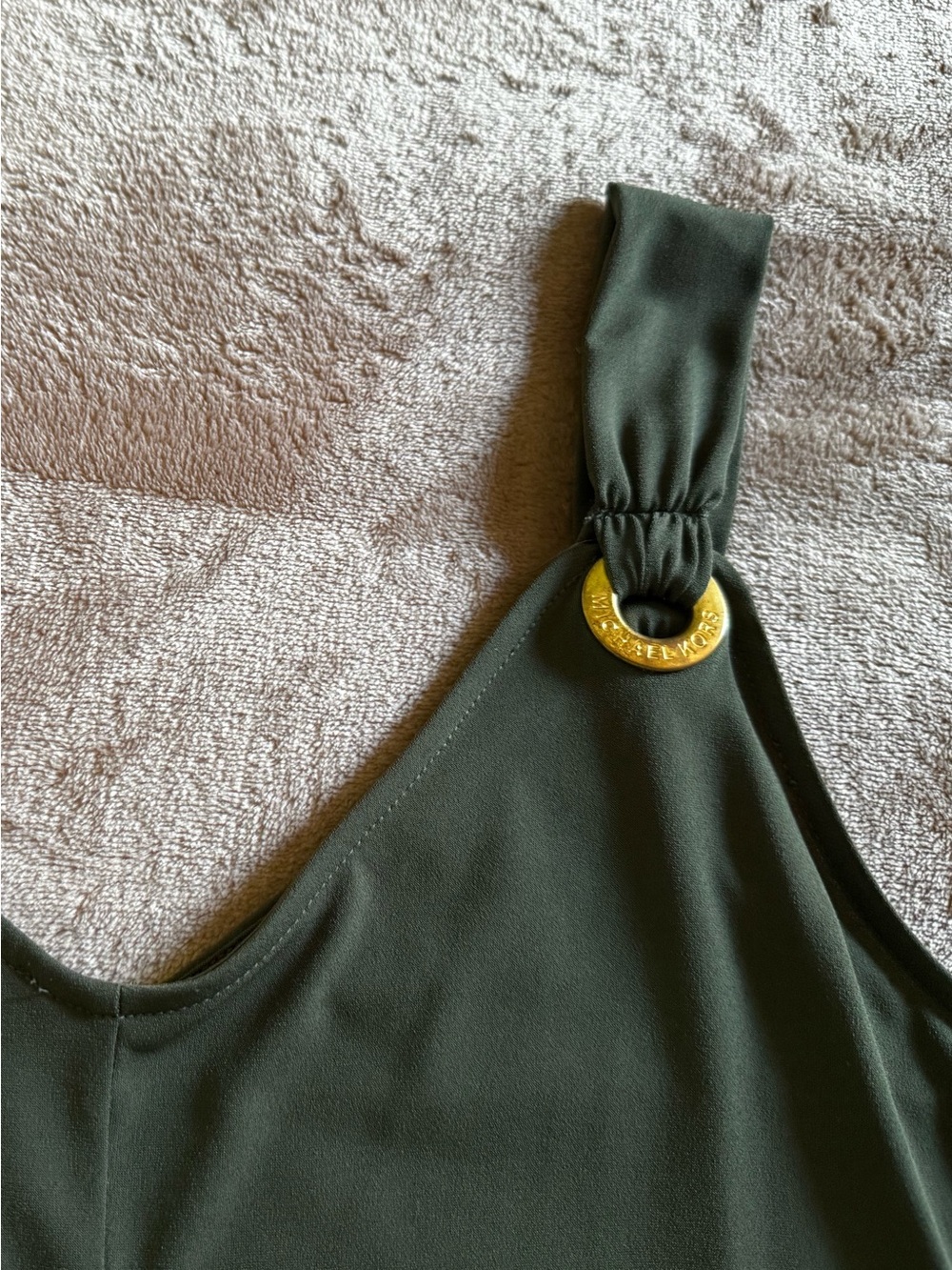 Michael Kors V-neck Sleeveless Top with Gold Ring Accent Size L